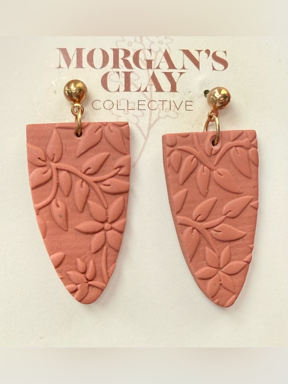 Dusty Rose Floral Dangle Clay Earrings (brand new)